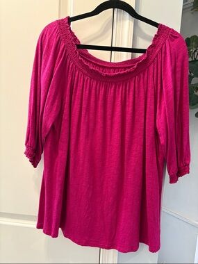 Women's Fuchsia Peasant Blouse - Relaxed Scoop Neck